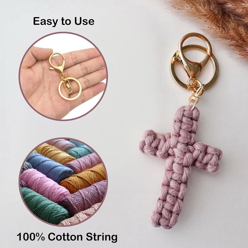 HongEast Macrame Cross Keychain,Jesus Key Chain Christian Car Accessories Handmade Soft Cross Keychain Boho Decor for Women Men Gifts - Image 1